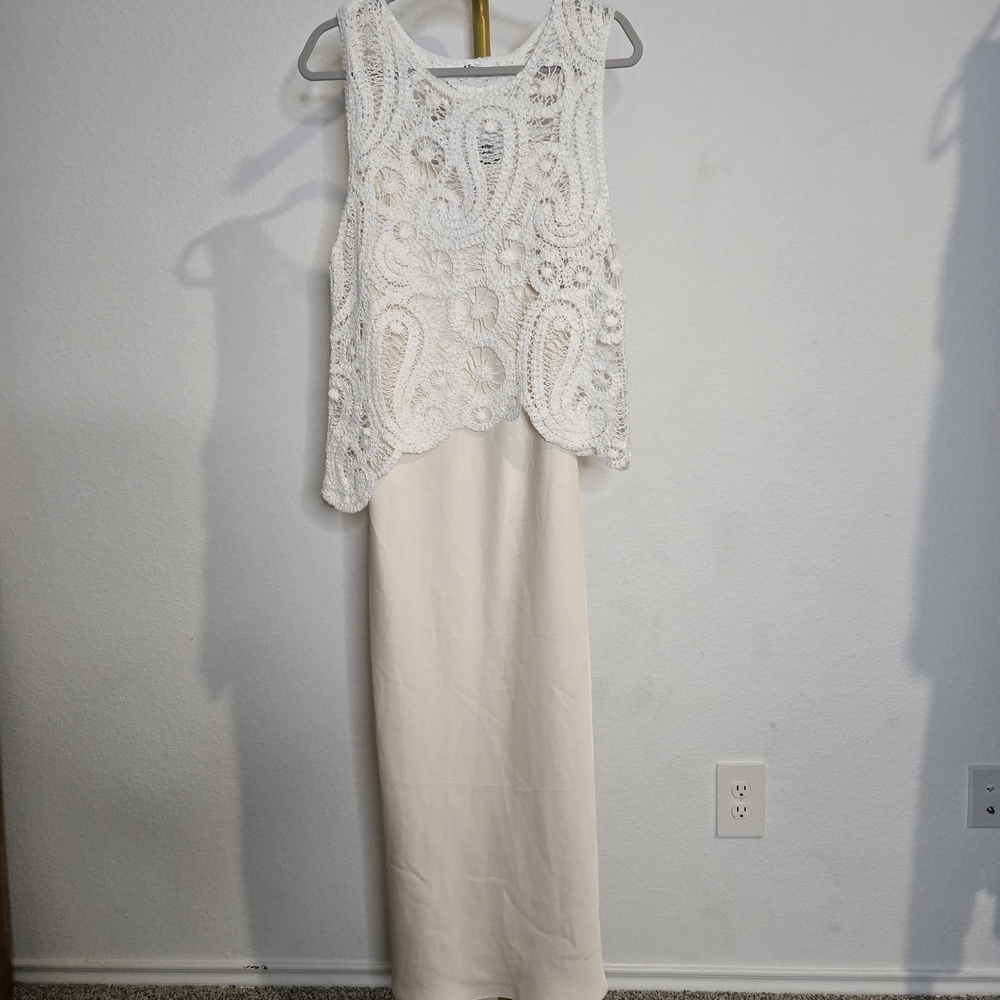 Astr White Crochet Overlay Maxi Dress